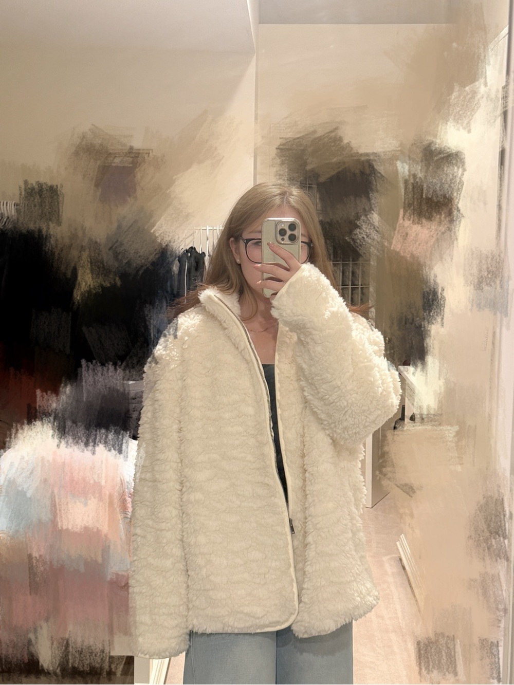 SKIMS White Faux Fur Oversized Mock Neck Jacket — NWT Size S (fits M/L)